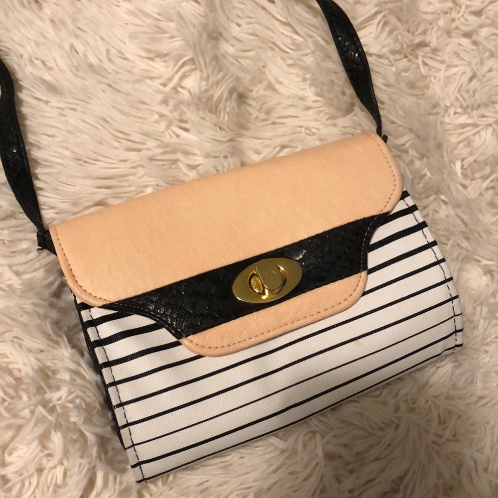 Striped and blush pink cross body bag
